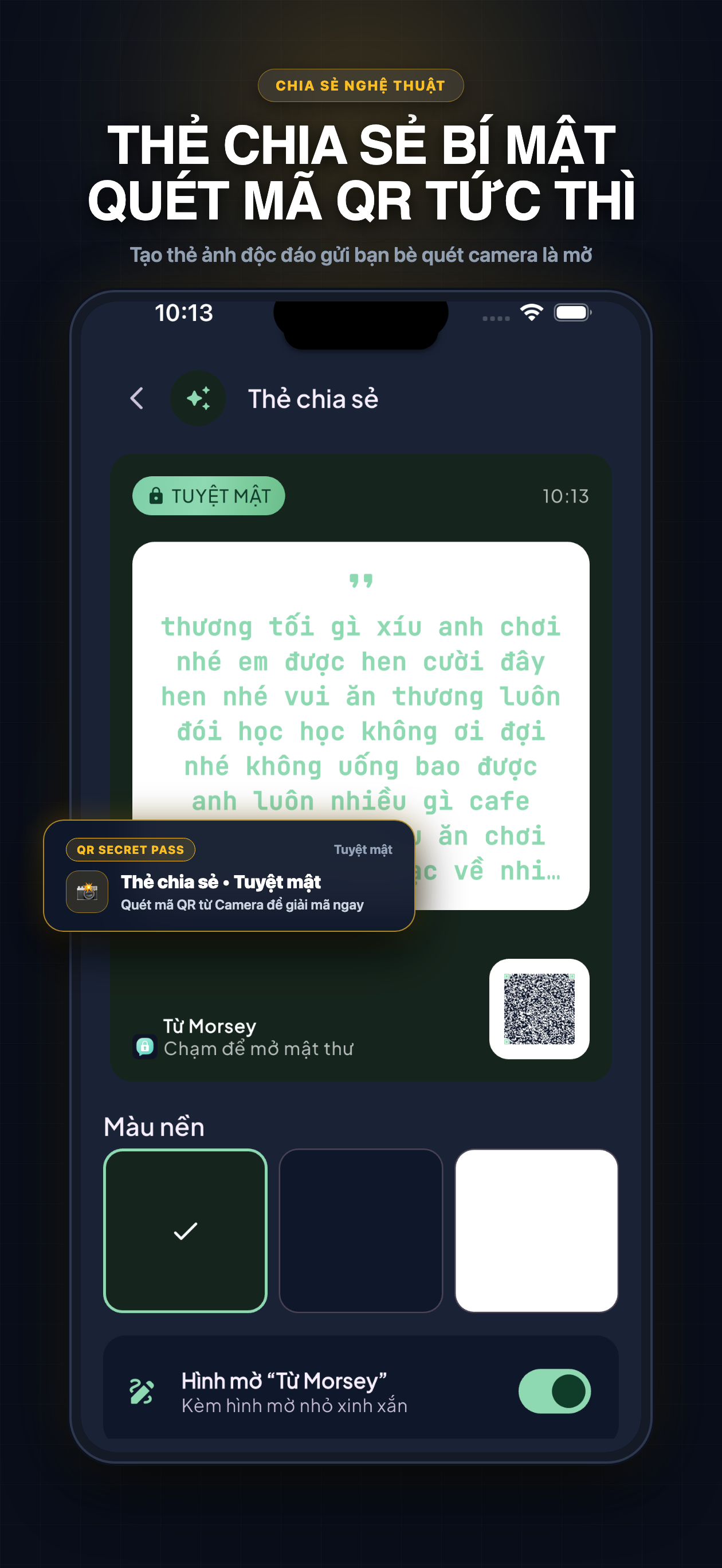 Morsey Secret QR Card Screen